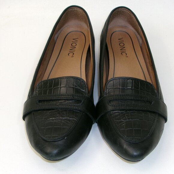 Vionic Savannah Black Crocodile Embossed Leather Flats US Women's Size 7 - Picture 2 of 6